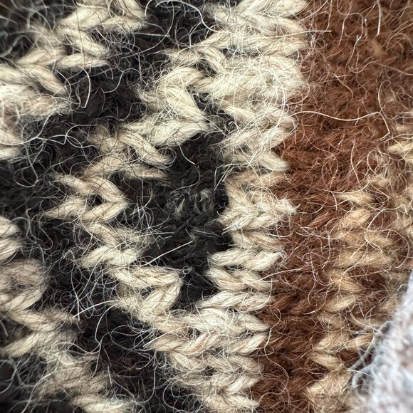 Fotrama 100% Alpaca Wool Brown Black Ivory Fringe Hem Knee Length Poncho Onesize - Picture 14 of 14